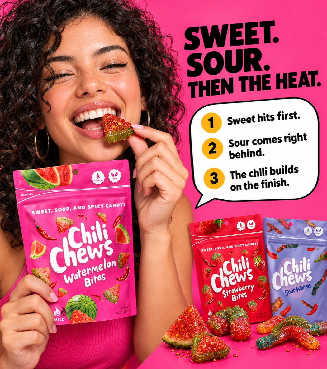 Sweet, then sour, then the chili builds on the finish